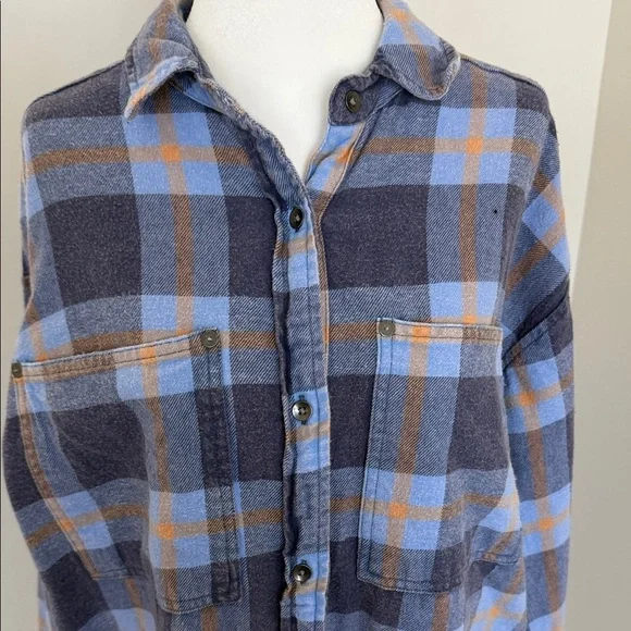 AERIE Blue and Orange Plaid Woman’s Shirt size XXS - Picture 3 of 8